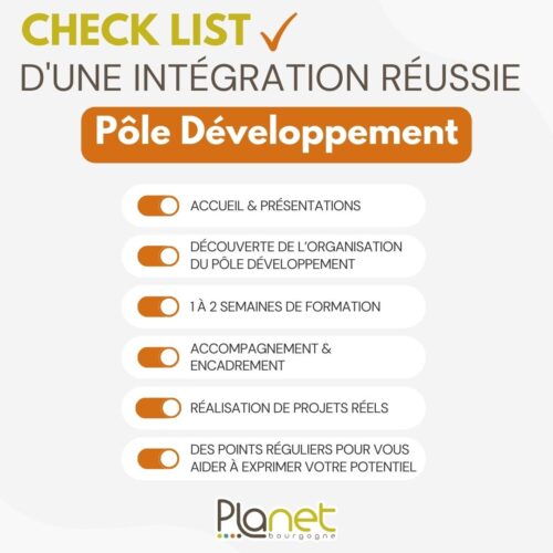 Image de la check list intégration au pôle développement - Parcours d'intégration - PLANET B - PLANET Bourgogne