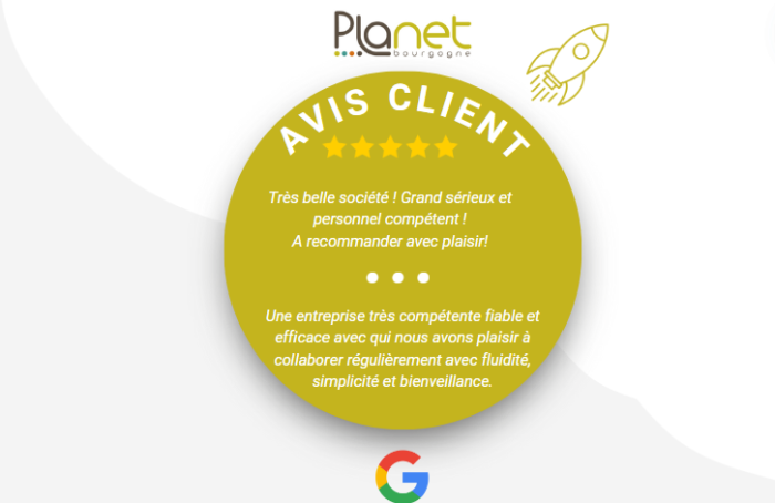 Retours de nos clients satisfaits – Avis Google – PLANET B – PLANET Bourgogne Image des retours de nos clients satisfaits - Avis Google - PLANET B - PLANET Bourgogne