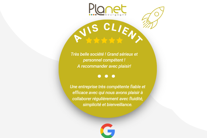 Retours de nos clients satisfaits – Avis Google – PLANET B – PLANET Bourgogne Image des retours de nos clients satisfaits - Avis Google - PLANET B - PLANET Bourgogne